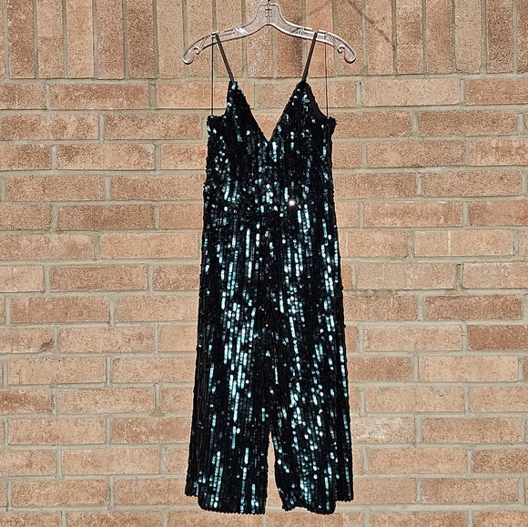 Aidan Mattox green sequin jumpsuit - Picture 3 of 6